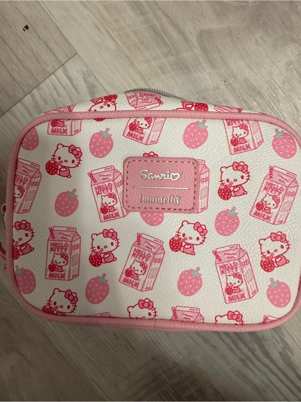 Hello Kitty Pink and White Strawberry Print Crossbody Bag